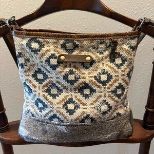 Myra Bag Geometric Brown and Cream Shoulder Bag